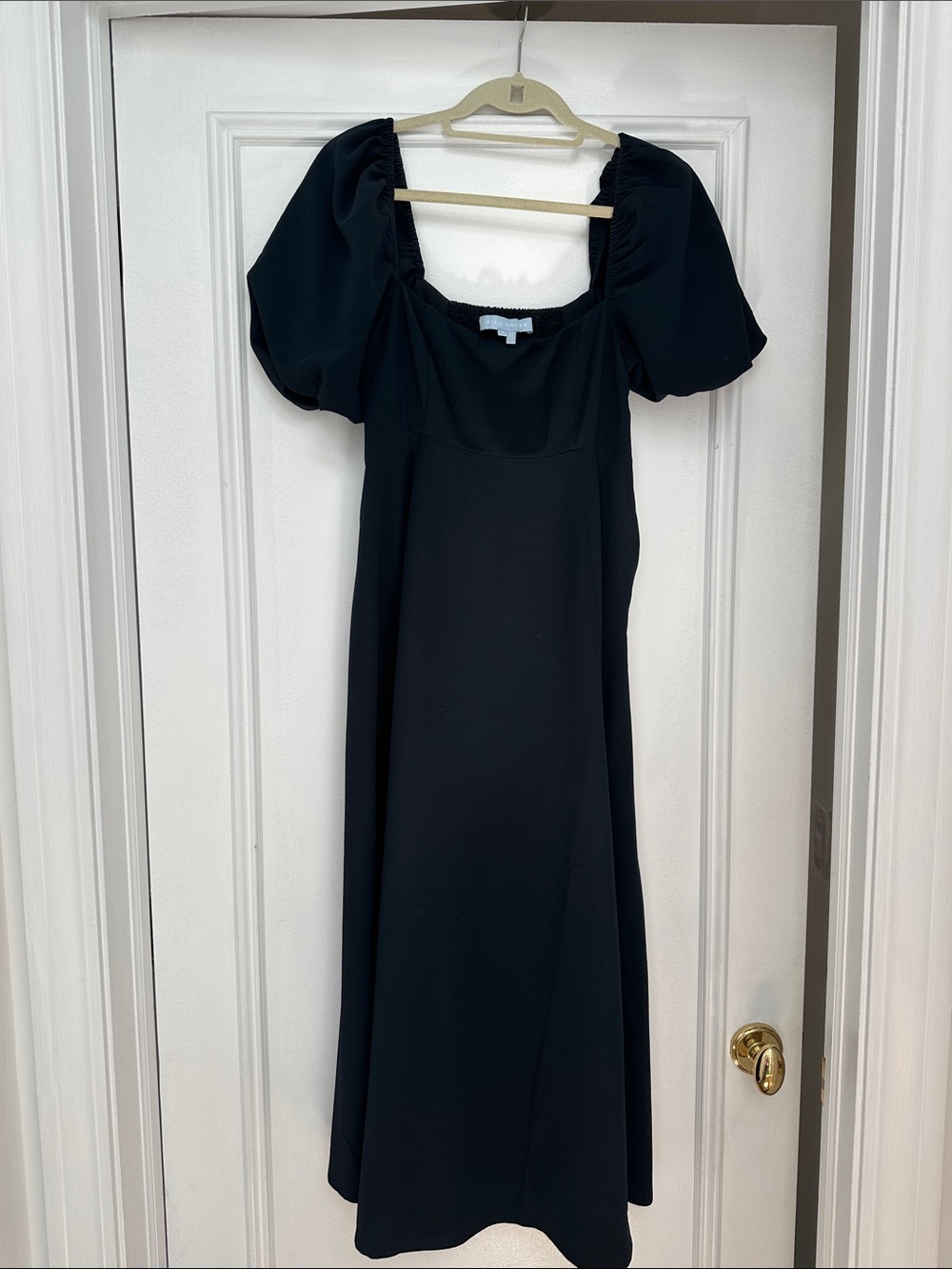 Hill House Black Puff-Sleeve Square-Neck Midi Dress
